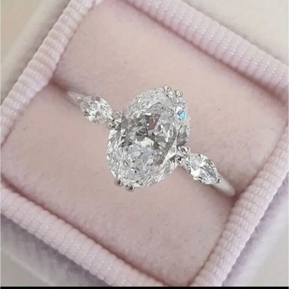 Silver Plated Prong Setting Oval Cut Engagement ring
